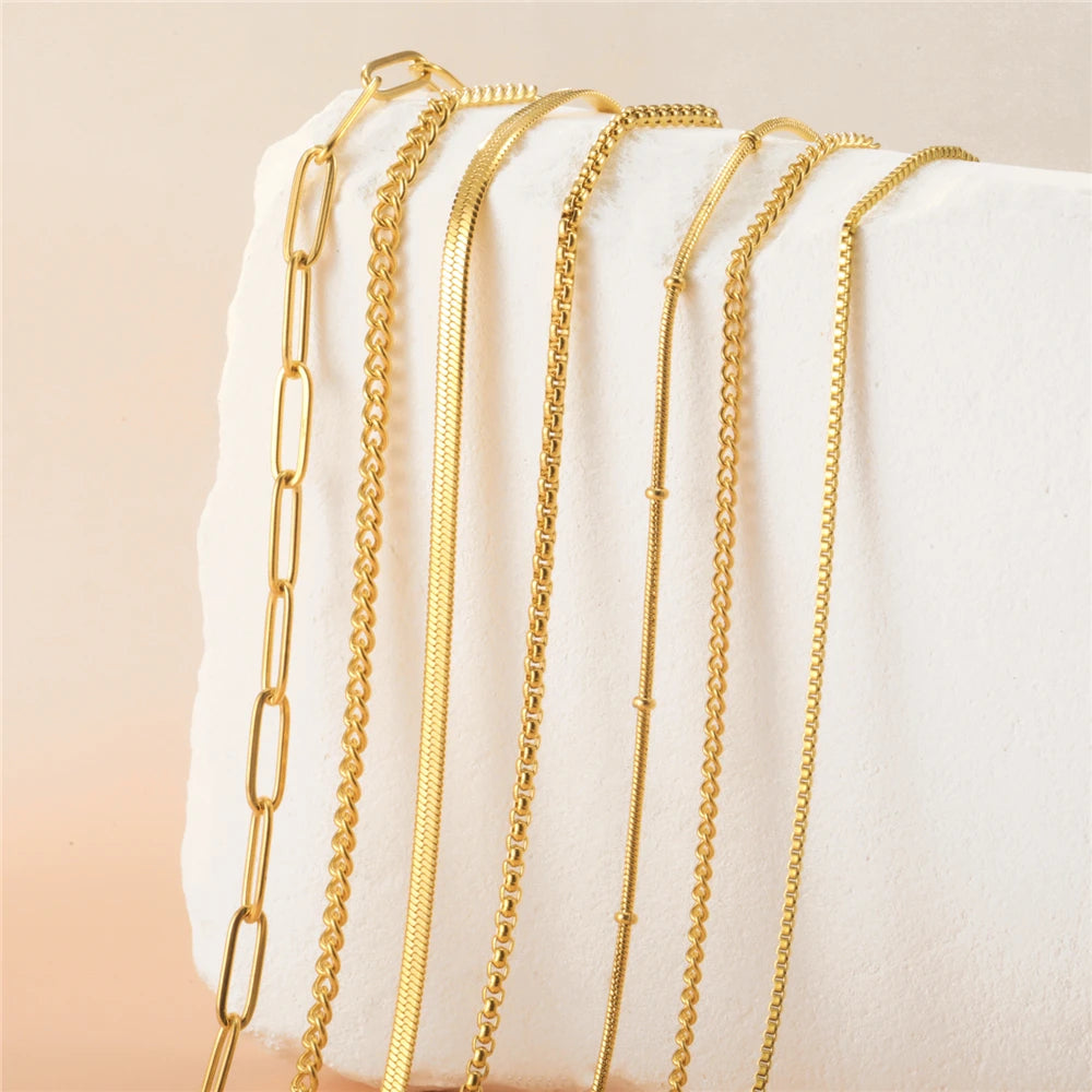 Skyrim Stainless Steel Gold Color Chain Necklace Women Minimalist Cuban Paperclip Twisted Snake Chain Fashion Jewelry Wholesale